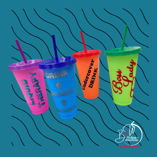 Colour Changing cold tumblers with covers and straws